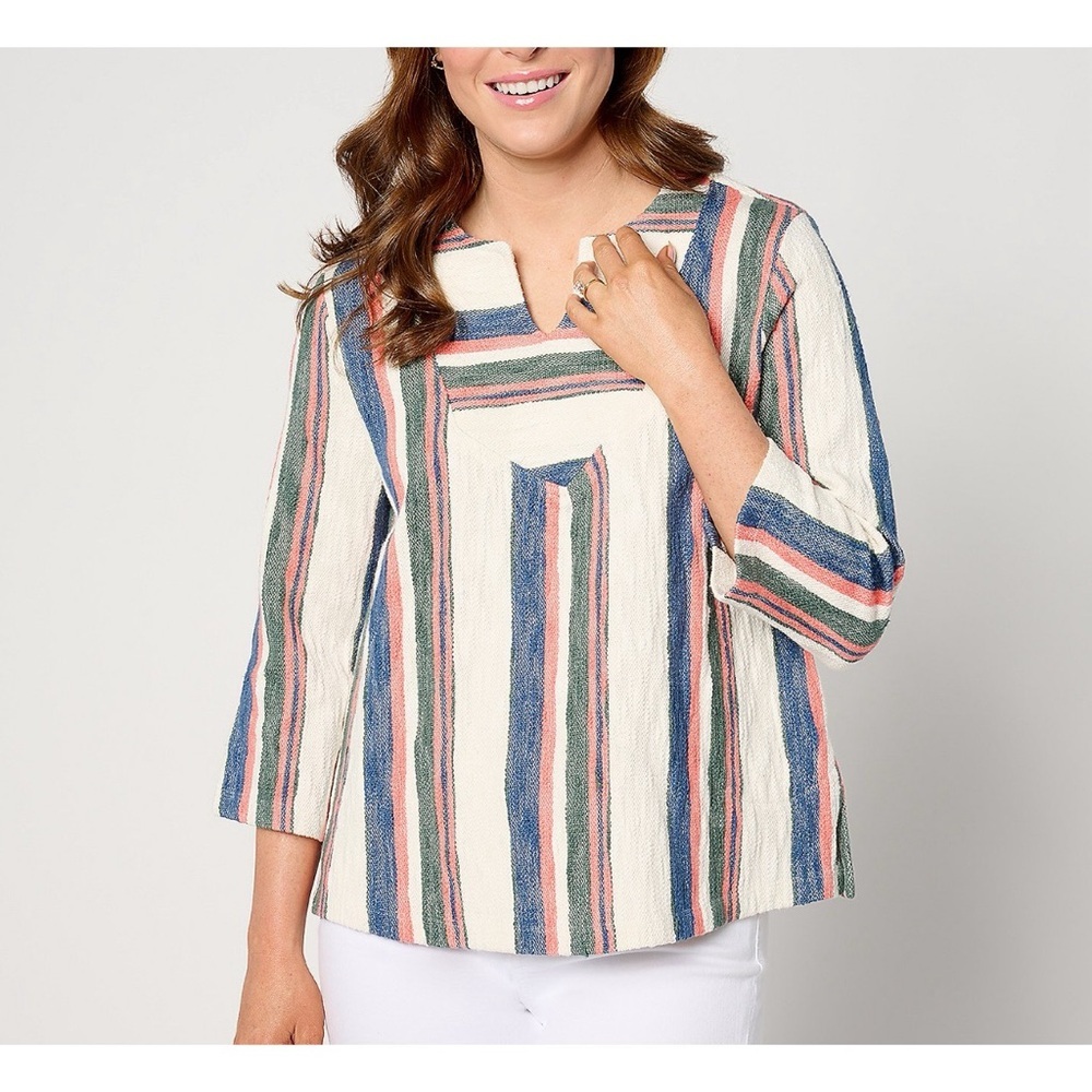 LOGO by Lori Goldstein Beach to Street Striped Pullover